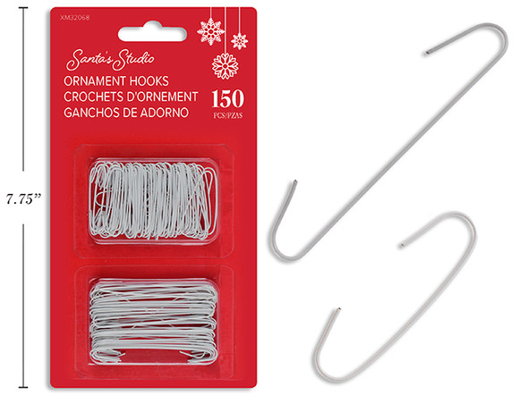 Ornament Hook-White 150pk  2 Sizes: 50pcs 2.5 / 100pcs 1.5in. b/c., MOQ:12