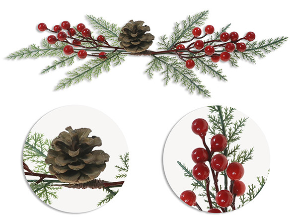 Swag w/Pinecone 16.1in Xmas Holly Berries Pine Cht., MOQ:12