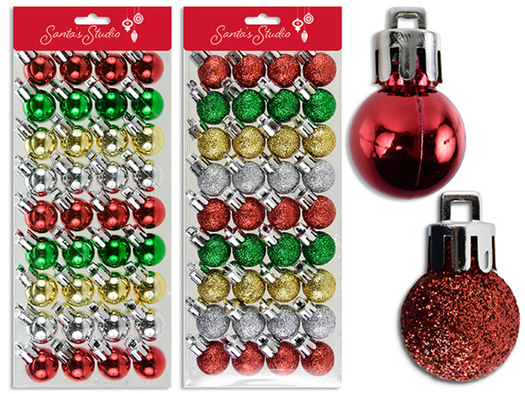 Ornaments-Balls (Mini) 36pk 35mm 2 Asst: Metallic / Glitter. 4 Cols/Pack. PVC Box w/Header., MOQ:12