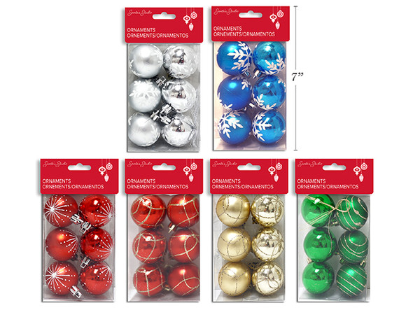 Ornament Assorment-Balls 6pk 40mm Matte/Shiny Hand Painted Glitter 6 Asst. 5th Panel PVC Box., MOQ:24
