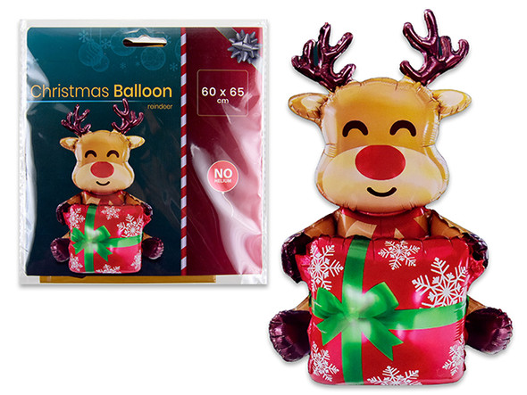 Balloon 25.6in x 23.6in Xmas Reindeer Mylar Balloon. Polybag w/Insert., MOQ:12
