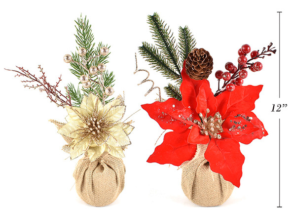 Poinsettia in Burlap Pot 12in Xmas Glitter  2 Asst.Styles., MOQ:6