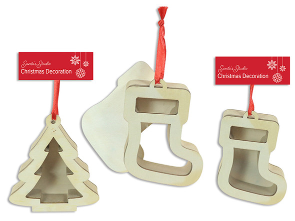 Decor Your Own Window Fillable Wooden Ornament w/Hanger 4.5in x 3.5in 2 Asst. Header Card., MOQ:12