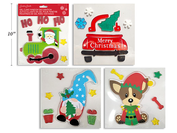 Window Cling  Gel Xmas Printed Sheet Size: 7.5in x 7.5in. 4 Asst.Styles. pbh., MOQ:18