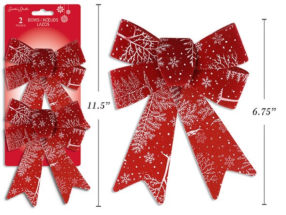 Bows-Flocked Velvet PVC w/ White Glitter Printed Trees 2pk 5-1/8in x 7-7/8in t.o.c., MOQ:24
