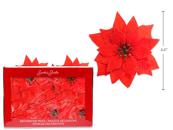 Clips-Glitter Cotton Flannel Poinsettia 5.5in 48/Display., MOQ:48