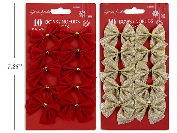 Bows-Mini Velvet/Jute 10pk 1-7/8in x 1.5in  2 Asst.Styles. T.o.c., MOQ:24