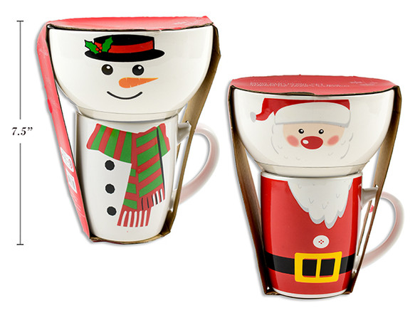 Mug and Bowl Set/2 Xmas Stoneware Incl: 5.5in Bowl + 414ml (14oz) Mug. 2 Asst. Wrap Card, MOQ:12