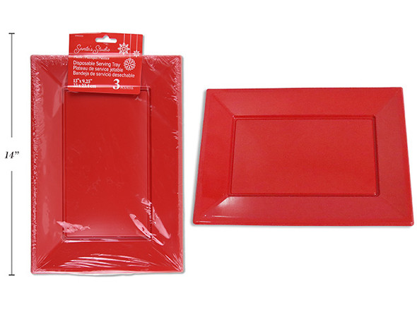 Serving Tray-Disposable Rectangular Plastic 3pk 13in x 9-1/8in Shrink Wrap w/h/c, MOQ:12