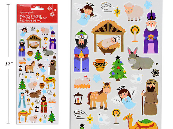 Stickers-Xmas Foil PVC Clear w/ Foil Nativity Pbh., MOQ:12
