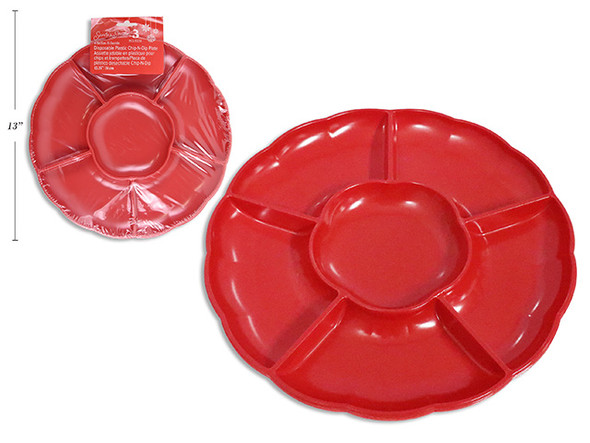 Serving Tray-Disposable 6-Section Plastic Chip-N- Dip 3pk 12-1/8in  Shrink Wrap w/h/c., MOQ:12