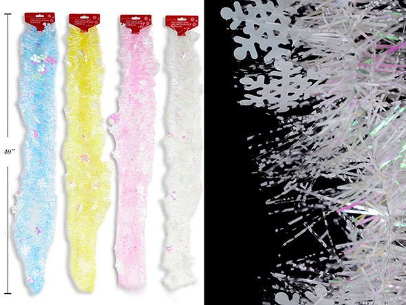 Garland-Tinsel Iridescent Snowflake  6.56ft x 4ply  3.15in Tips. 4 Asst. Fold Over h/c., MOQ:24