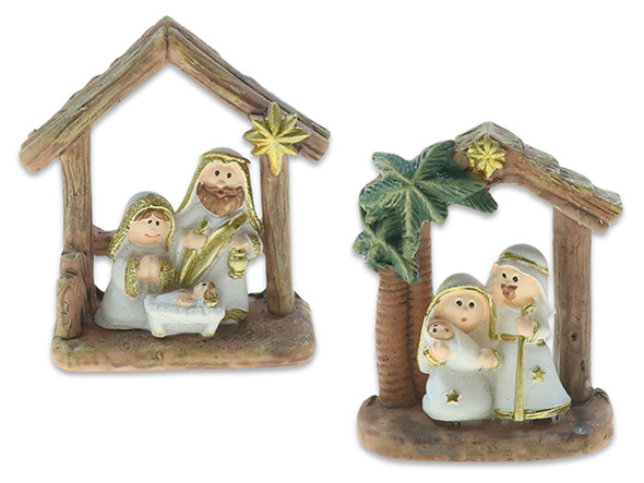 Tabletop Decoration-Nativity Scene 2.8in x 2.6in Xmas Polyresin White Gown  4 Asst.Pbh., MOQ:12