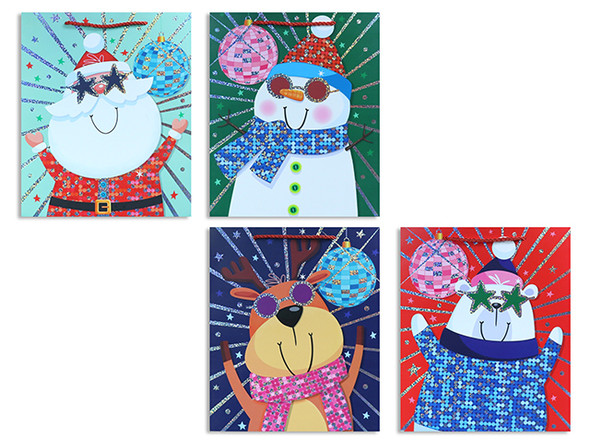 Gift Bags Large Xmas Matte Holographic Outline Funky Character. PP Handle. 4 Asst. J-hook., MOQ:12