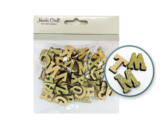 Craft Letters Gold-Wood/Glitter 78ct.