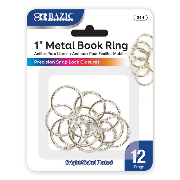 Book Rings 1" Metal/Nickel Plated 12ct.