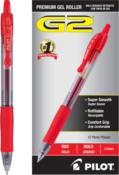 Pen G2 Red Ink/Bold (Retractable) (Dozen)