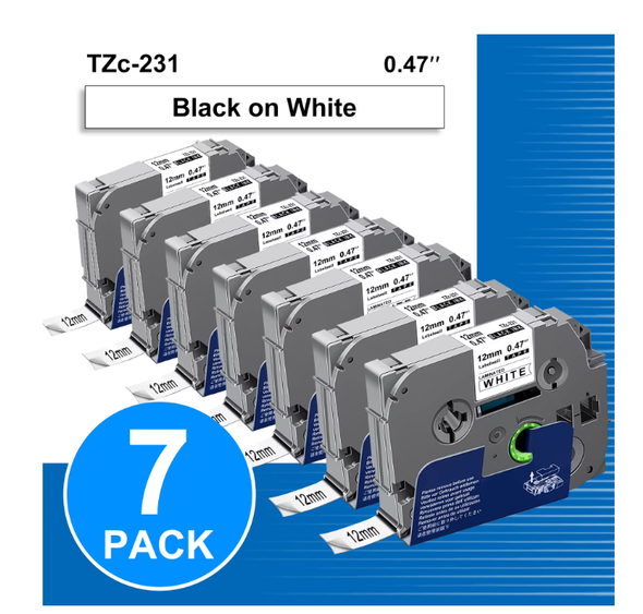 Labeling Tape TZE-231 Black Print on White Tape (1/2") 7ct.