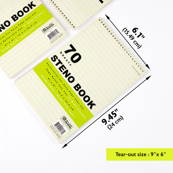 Steno Book 6" X 9" Green Tint Gregg Ruled  80ct.
