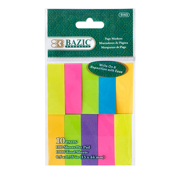 Page Markers-Stick On/Neon Colors (100 Sheets Per Pad) 10ct.