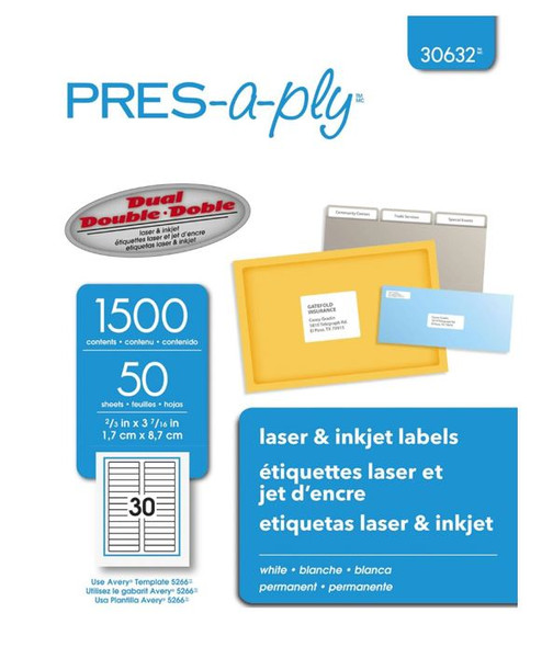 Labels Laser & Ink Jet FF 2/3" x 3-3/16" White 1500Pk
