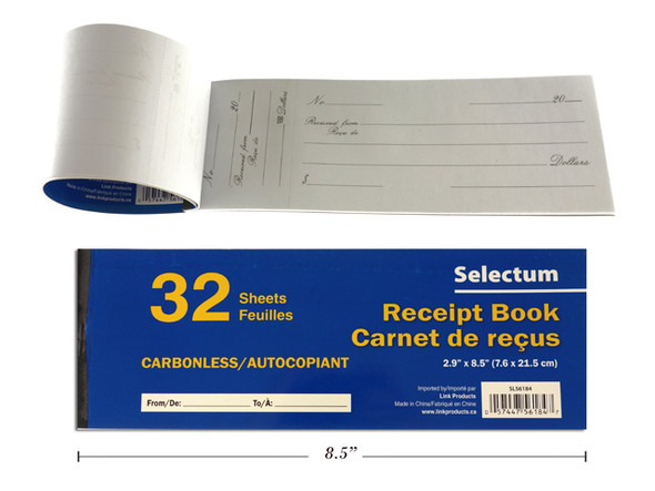 Receipt Book 3.0 x 8.5"  32 Sheets