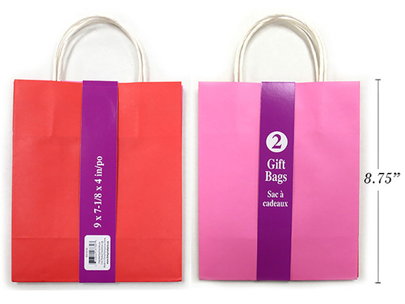 Gift Bags-Medium w/Twisted Paper Handle (Kraft Paper) 2 Asst.Colours  2ct.