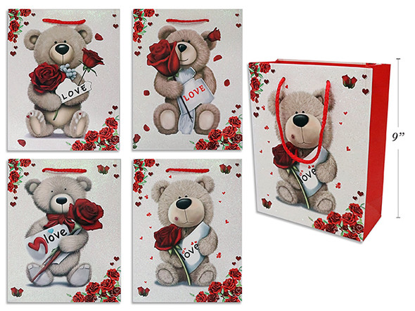 Gift Bags Love Bear Matte w/Glitter-Medium (Paper Handle) 4 Styles