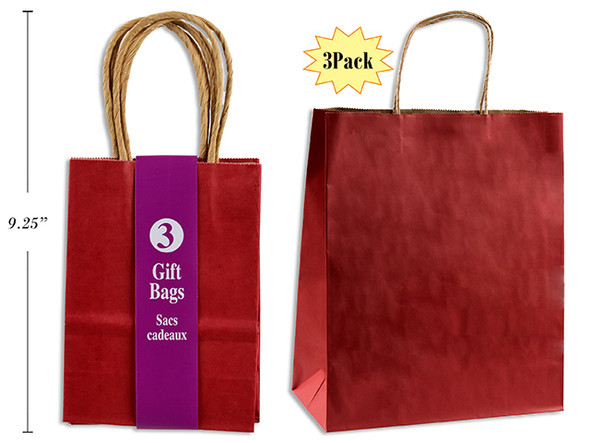 Gift Bags Red-Small w/Twisted Paper (Kraft Paper) 3ct.
