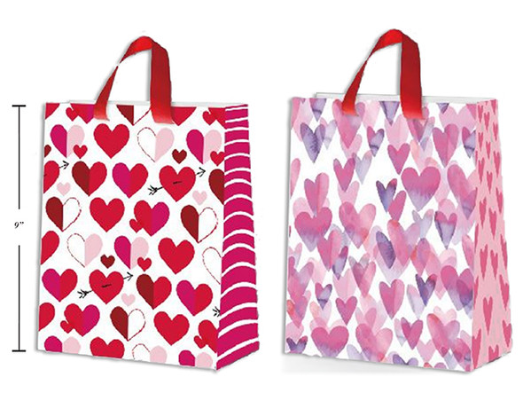 Matte Heart Giftbag - Medium. Matte Finish w/ Satin Handle. 2 Asst. J-Hook.