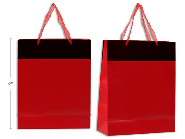 Metallic Foil Border Matte Giftbag - Medium. Organza Ribbon Handle w/Gift Tag.