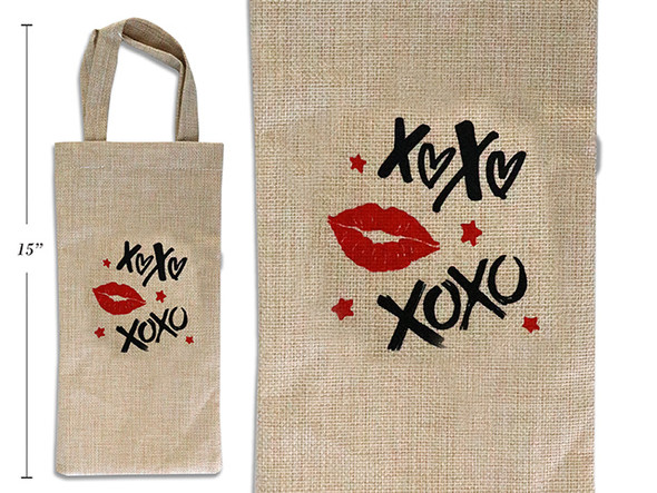 15in(H) x 5.25in(W) Vtine Canvas Wine Bottle Bag. h/c.