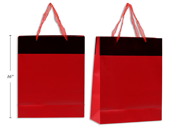 Gift Bags Red w/Metallic Foil Border & Organza Ribbon Handle-Large