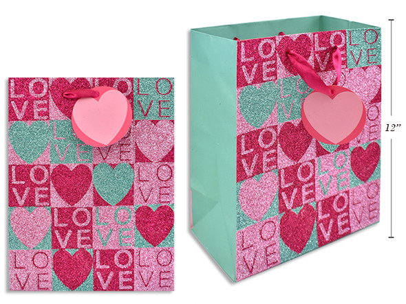 Matte Full Glitter Giftbag - Medium. Satin Handle. J-hook.