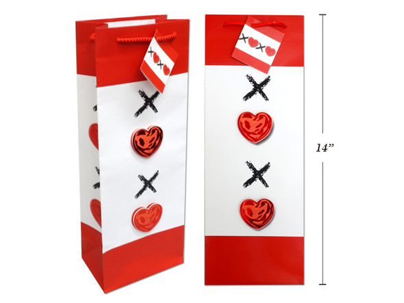 Matte Pop-up Hugs & Kisses Hotstamp Giftbag - Bottle. Metallic PP Handle.