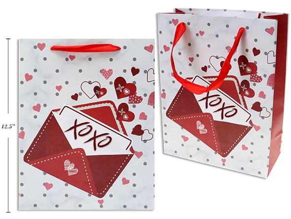 V'tine Matte Carrara Marble Giftbag - Large. PP Handle.