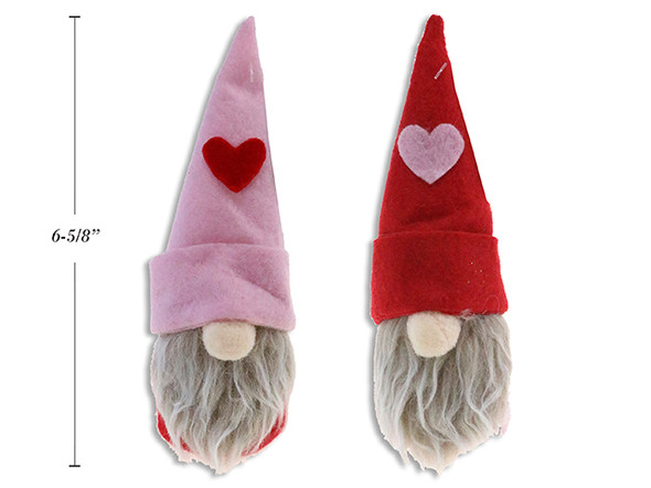 6-5/8in Vtine Fabric Gnome. 2 Asst. Cht.