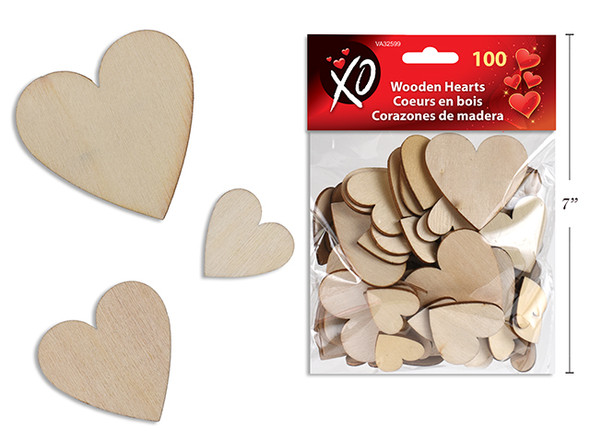 Heart Shapes-Wood 3 Asst.Sizes 100ct.