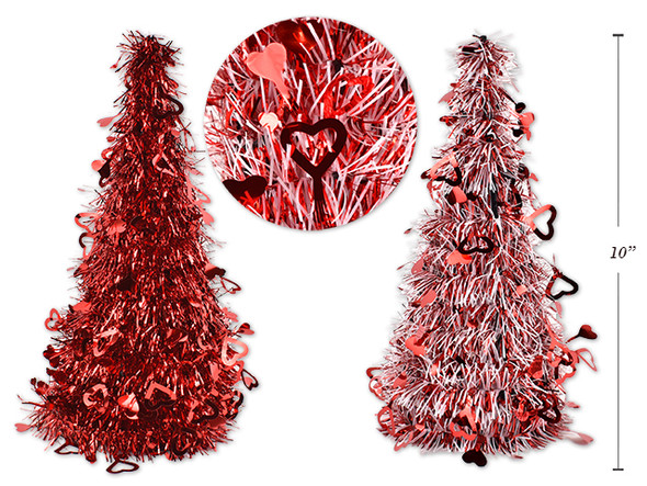 Tree w/Die-Cut Hearts 10in (2-Ply Tinsel) 2 Asst.Styles.