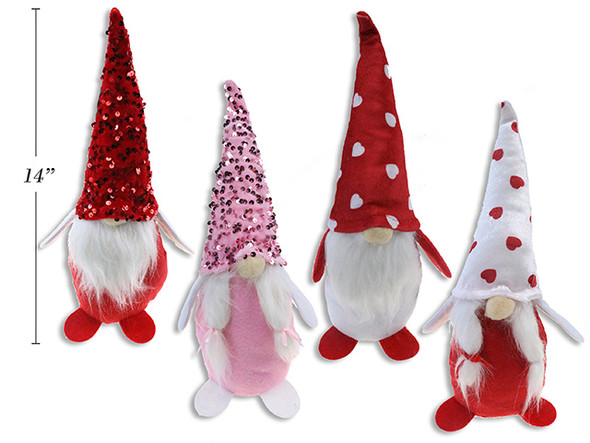 14in Vtine Fabric Gnome. 4 Asst.Styles. Cht.