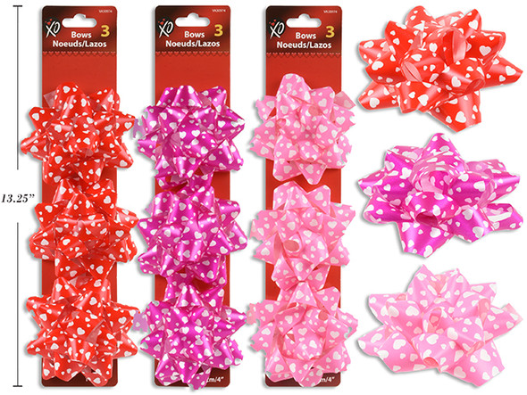 3pk 4in Gift Bows. 3 Cols: Pink / Red / Fushia. h/c.