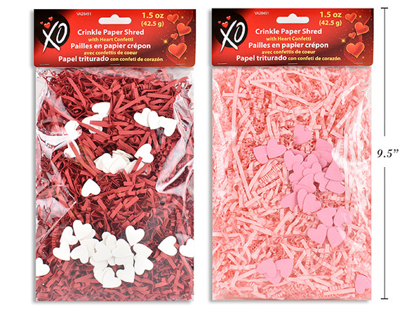 1.5oz Valentines Crinkle Paper Shred w/Heart Confetti. Pbh.