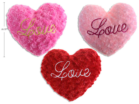 11.75in Vtine Embroidered Swirl Fabric Heart. 3 Cols: Dark Pink / Lt.Pink / Red. J-hook w/Cht. English Only