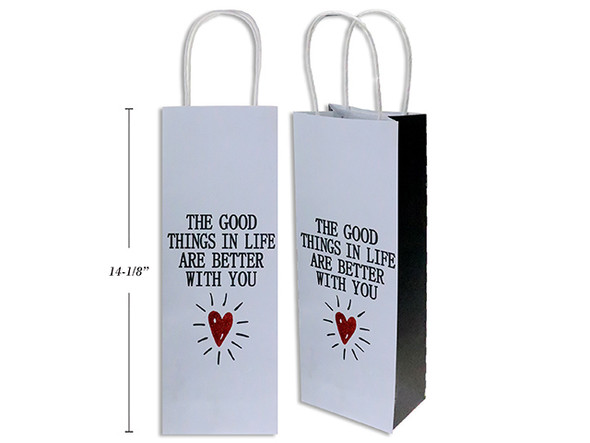 V'tine Kraft w/Red Glitter Giftbag - Bottle. Twisted Paper Handle. English Only