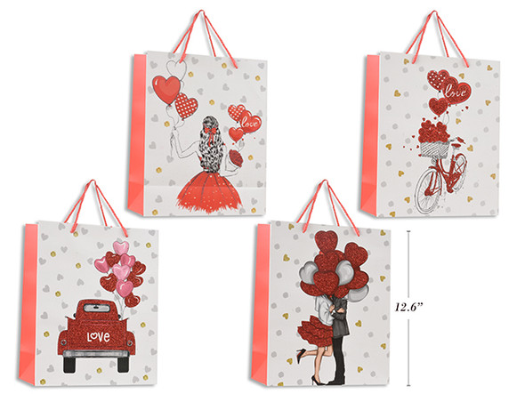 V'tine Matte w/Glitter Sketch Drawing Giftbag - Large. PP Handle. 4 Asst.Styles. English Only