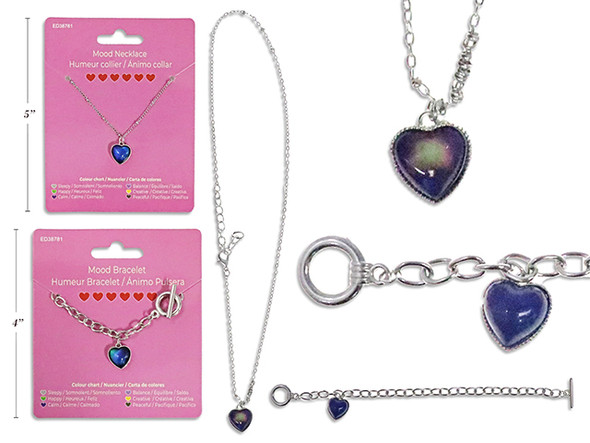 Mood Heart Bracelet / Necklace. Heart Size: 5/8in x 0.5in. 2 Asst.Styles. T.o.c.