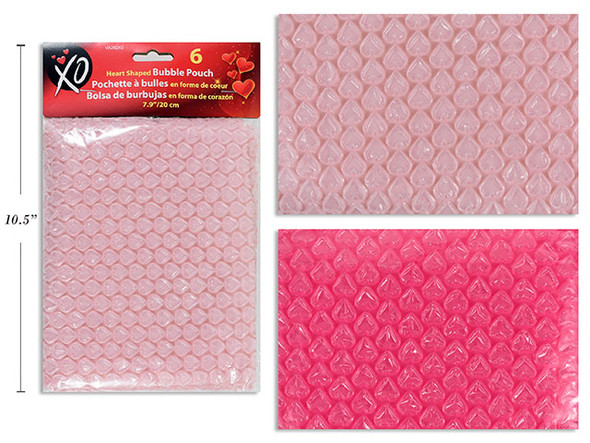 6pk 7-7/8in V'tine Heart Shaped Bubble Pouch. 2 Asst.Colours: Red / Pink. Pbh.
