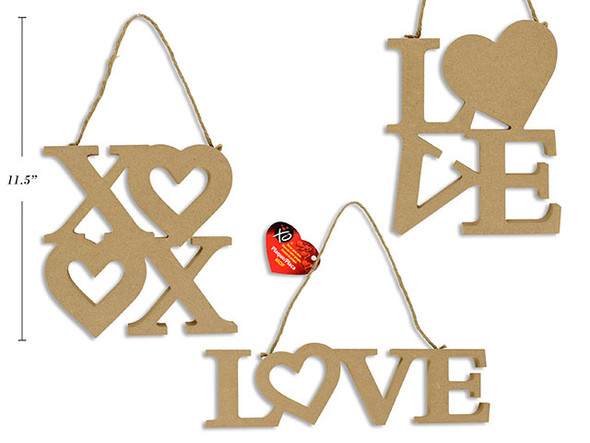 V'tine Decor Your Own Die-Cut MDF Plaque w/Jute Hanger. 3 Asst.Styles. Cht. English Only