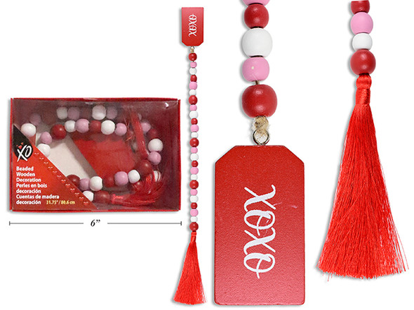 31.75in V'tine Luggage Style Tag Beaded Wooden Decoration w/Tassel. Colour Box w/PVC Cover.