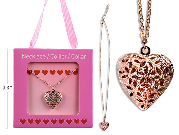 15.75in Photo Frame Heart Necklace. Heart Size: 7/8in x 3/4in. Peggable Window Box.